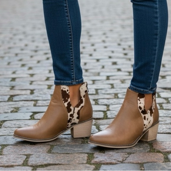 Natural Reflections West Ankle Boots Cow Print Women’s Size 7  Tan Brown - Picture 12 of 12
